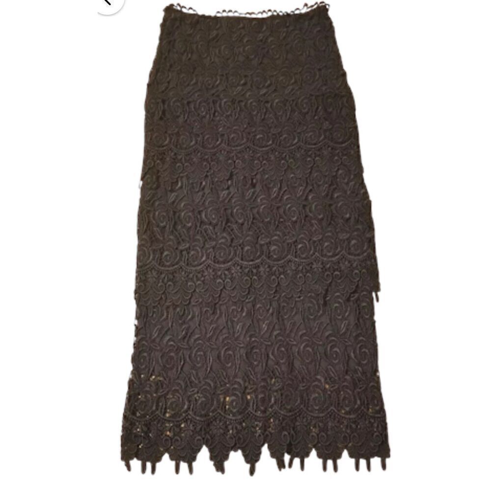 Nicole Bakti Lace Tiered Skirt  Black Sz S Lined Formal Holiday Party New Years